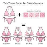 Fabricant OEM de maillots de bain en tissu velours durable sur mesure, avec bordure contrastée, double doublure, ensemble bikini ajustable pour femmes, maillot de bain