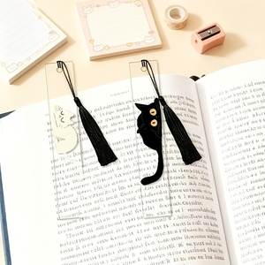 2 segnalibri in acrilico a forma di gatto, segnalibri piatti con nappa, accessori leggeri per la lettura - Product Image 5