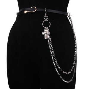 Chaîne de pantalon double couche en métal avec pendentif croix pour homme, chaîne de taille pour boîte de nuit, hip-hop, danse de rue, fermeture à crochet en argent tibétain - Product Image 2