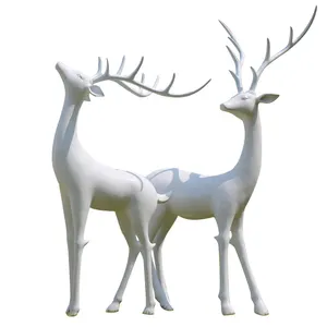 White Garden Decoration Fiberglass Sculpture Life Size Deer Head Statues Drawing