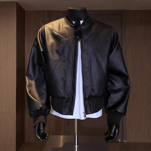 <span class=keywords><strong>Blouson</strong></span> Bomber <span class=keywords><strong>Homme</strong></span> en Similicuir, Col Montant Zippé, Style Moto <span class=keywords><strong>Biker</strong></span>, Veste Décontractée Automne, <span class=keywords><strong>Blouson</strong></span> Aviateur Baseball - Product Image 3