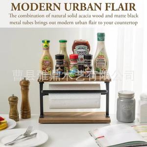 Portarrollos de Cocina de Madera con Estante Superior para Condimentos, Organizador Multifuncional para Encimera - Product Image 4