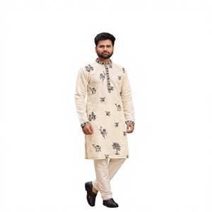 Traje Tradicional Indio-Pakistaní para Hombre, Bordado Bandhani, Suave, Negro, Corte Regular, Largo hasta el Suelo, de Secado Rápido, para Uso Casual - Product Image 1
