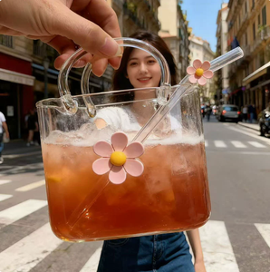 <span class=keywords><strong>Vaso</strong></span> de Vidrio de Borosilicato con Diseño de Bolso, para Jugo, Café, Decoración para el Hogar, Fiestas y Cocina - Product Image 1
