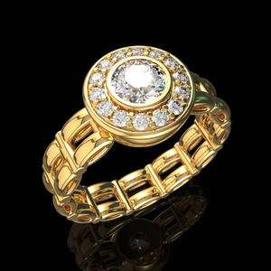 Anello da Donna F1134 in Oro Giallo con Diamanti Naturali Taglio Brillante Rotondo, Gioiello di Fidanzamento, Pietra Centrale Colore G - Product Image 1