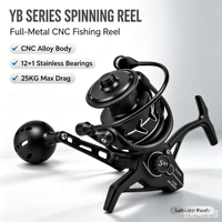 Moulinet Spinning Série 10000 pour Eau Salée, Corps Entièrement Métallique CNC, Frein Carbone 25KG, 100% Étanche, 12+1BB, Moulinet Haute Vitesse pour Pêche en Surfcasting