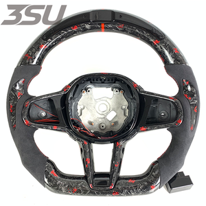 Volant en fibre de carbone forgée pour l'intérieur des voitures <span class=keywords><strong>BMW</strong></span> M3 M4 CS Série G 2019-2024 avec LED RPM et revêtement en cuir confortable - Product Image 1