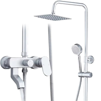 Robinet de douche pluie en aluminium poli 3 fonctions chaud/froid mural, système de salle de bain moderne avec valve en céramique, ensemble de douche compact