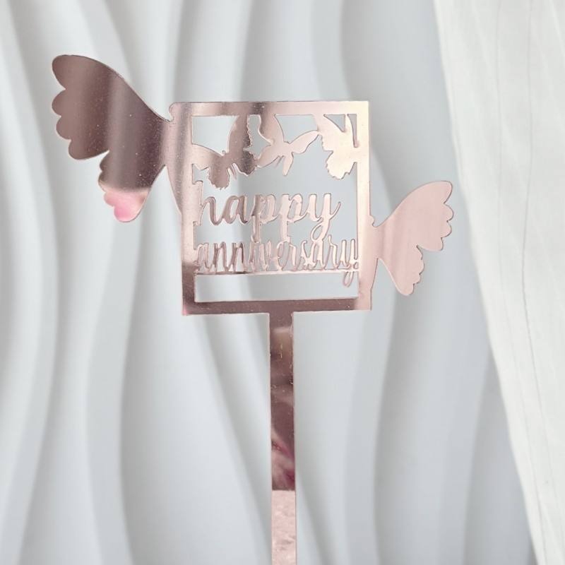 Papillon carré en or rose Joyeux anniversaire