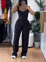 Ensemble élégant 2 pièces pour femme : Gilet court sans manches à col cœur et boutons, et pantalon taille haute à jambes larges
