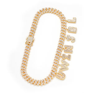 Collier Baguette personnalisé avec lettres, 10 pièces en zircon cubique, chaîne de nom, bijoux de rappeur - Product Image 5