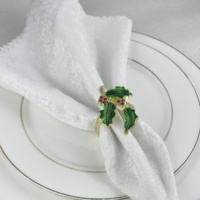 Weihnachts-Mistelzweig Metall-Serviettenringe mit Drei Blättern und Diamant-Design Camping Vorrätig Umweltfreundlich Grün