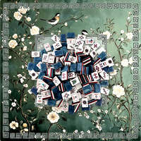 Tuiles de Mahjong Américaines Bleu Marine à Motifs Spirales en Acrylique avec Tapis de Mahjong Imprimé Floral Vert Foncé et Oiseaux pour Soirée entre Femmes