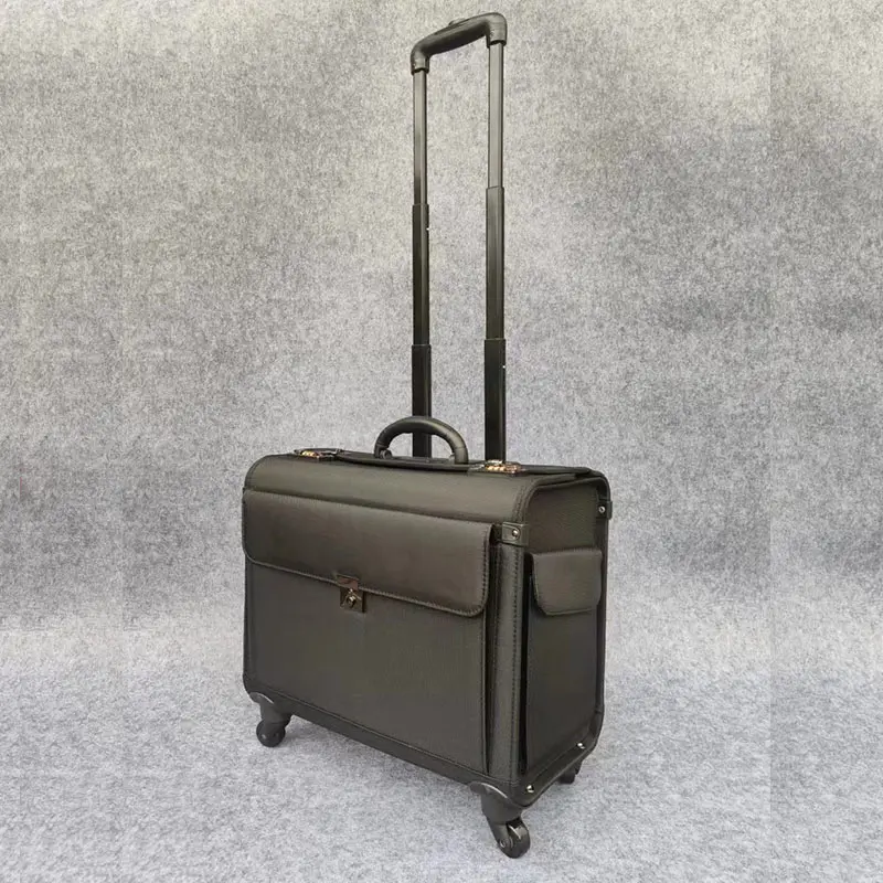 PUレザーキャリーオンスーツケース旅行用ビジネスパイロットラゲッジフライトボードキャビンサイズトロリースーツケースホイールラップトップケース