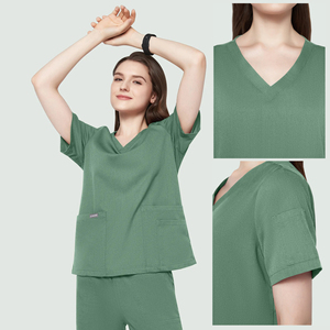 Uniformes Médicos Personalizados de Estilo Americano para Enfermeras, con Cuello en V y Pantalones Cargo, Diseño Elástico en 4 Direcciones - Product Image 1