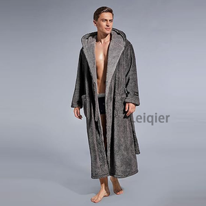 Accappatoio Termico in Lana Lavorata a Maglia con Logo Personalizzato, Morbido Pigiama con Cappuccio, Cappotto da Casa Extra-Lungo di Lusso con Tasche Grandi per <span class=keywords><strong>Uomo</strong></span> - Product Image 3