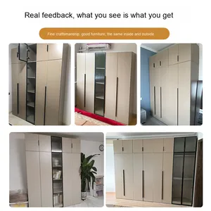 2025 Modern Cream Style Solid <strong>Pine</strong> Wood <strong>Wardrobe</strong> for Home Bedroom MDF Door Storage Cabinet for Rental Apartment - Product Image 4