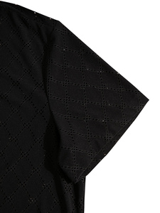 Ensemble chemise à manches courtes pour homme, style décontracté, en polyester respirant, tricoté jacquard, couleur unie, motif floral brûlé sur le devant - Product Image 5