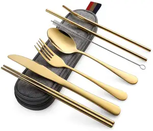 屋外用品銀器食器旅行キャンプカトラリー18/8ステンレス鋼食器セットフォークスプーン箸が含まれています