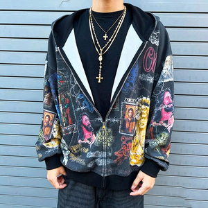 Sudadera con Capucha Personalizada de Alta Calidad, Estilo Urbano, con Cierre, Impresión DTG, Logotipo Vintage, Color Negro, Fabricante de Sudaderas Waffle - Product Image 1