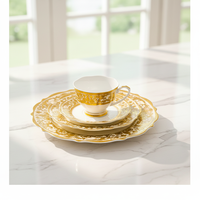 Service de table de luxe en porcelaine fine, fait main, avec décor doré, écologique, portable, style américain, pour hôtels, mariages et événements