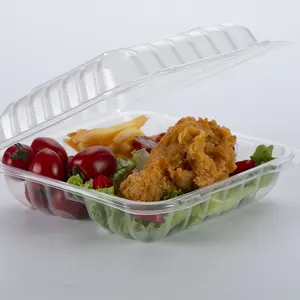 Eco 처분할 수 있는 마이크로파 플라스틱 투명한 대합 조개 껍질 음식 상자 9 "x 9" 1 개의 격실 명확한 pp는 콘테이너를 가기 위하여 경첩을 달았습니다