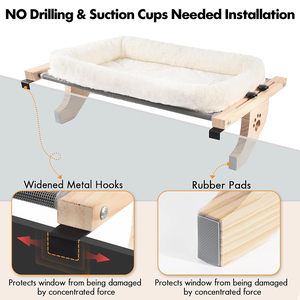 Hamaca para Gatos de Madera Maciza de Diseño Nuevo y Lujoso para 2024, Cama Colgante para Gatos con Peluche Blanco, Plegable, Divertida, para Ventana Interior - Product Image 4