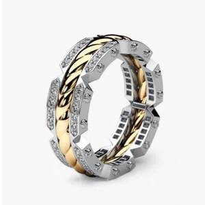 Anello di fidanzamento bicolore con zirconi per uomo e donna, elegante gioiello da dito - Product Image 1