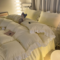 Parure de lit unie 4 pièces pour très grand lit, style coréen, en microfibre de polyester lavée, toutes saisons, avec taies d'oreiller et housse de couette