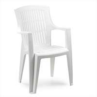 Chaise de jardin d'extérieur à dossier haut, fauteuil Arpa avec accoudoirs, empilable, 60x62x89h, plastique blanc, collection Progarden