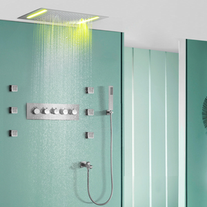 Trần nhúng 20*14inch LED lượng mưa Mist Shower hệ thống Brushed Nickel phòng tắm tĩnh nhiệt vòi hoa sen vòi Set - Product Image 2