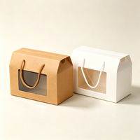 Boîte à collation portable robuste avec poignée et fenêtre transparente pour biscuits et noix, emballage de boulangerie en carton blanc, logo personnalisé OEM