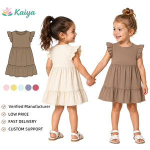 Robe d'été unie à manches volantées et volants superposés, style décontracté pour petites filles, idéale pour les sorties en plein air - Prix direct usine - Product Image 3
