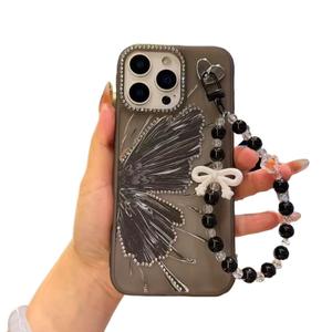 Cover per Cellulare Honor X5D/X6D Play 10/<span class=keywords><strong>Y6</strong></span> in Silicone Gel con Texture Gommata, Custodia con Motivo a Farfalla Diamantato e Cinturino da Polso con Perline - Product Image 3
