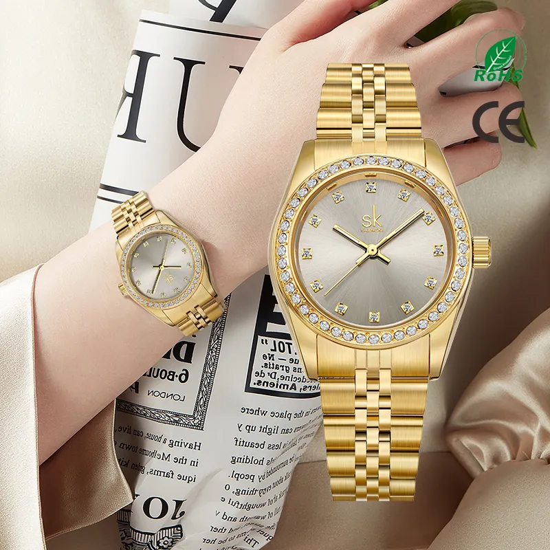 SHENGKE K0156L Custom Your Logo Montre Homme Luxury Wrist Band Analog Luxury Women Gold Watch In Wristwatch For Ladies