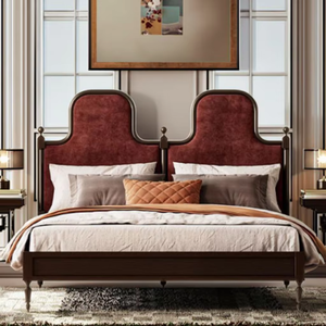 Cama Queen de Estilo Mid-Century Atemporal con Respaldo Suave, Tapizada en Madera de Nogal Sólido Ecológica para Decoración de Dormitorios Modernos y Vintage - Product Image 5