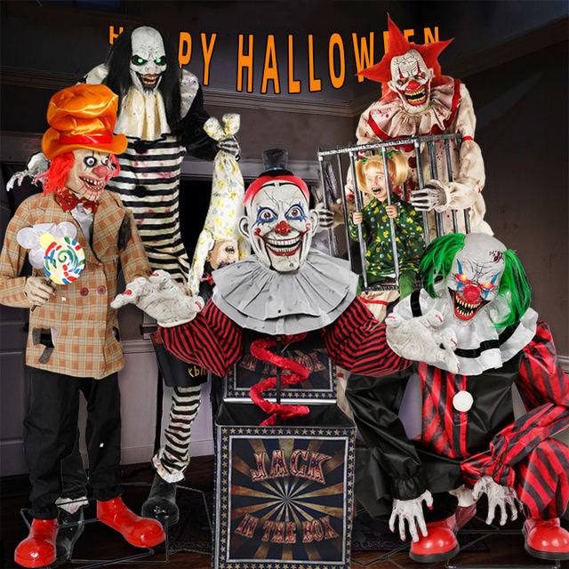 Halloween Animatronics Funny Joker Horror 2026 Animated Decoration Screaming Sound Ghost Clown Grim Reaper Super Sized Witch