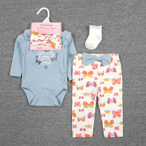 Set di Abbigliamento per Neonata, 4 Pezzi Carini da <span class=keywords><strong>6</strong></span> a 9 <span class=keywords><strong>Mesi</strong></span>, Body a Maniche Lunghe e Pantaloni con Calzini, Vendita all'Ingrosso - Product Image 2