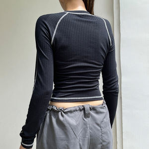 Streetwear Y2k Chemise à manches longues imprimée sur mesure pour femmes de haute qualité Slim Fit Crop Tops T-shirts d'entraînement - Product Image 5