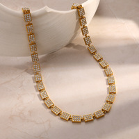 Collier tennis carré de luxe en CZ, chaîne en acier inoxydable doré, bijoux pour femmes