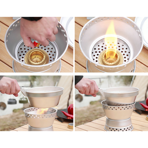 Juego de Cocina para Camping de 8 Piezas de Aluminio Plateado Apilable de 1.2L y 1.5L con Estufa de Alcohol Integrada - Product Image 4