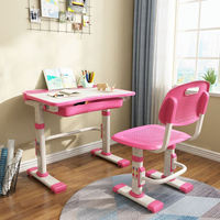Ensemble de bureau et chaise d'étude pour enfants en plastique moderne avec design pliable réglable en hauteur, tiroirs durables et écologiques