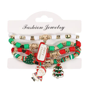 Fashion Jewelry Christmas Beaded <b>Bracelets</b> <b>Set</b> With Snowman Santa Reindeer Charm Unisex Gift Made In China - Product Image 5