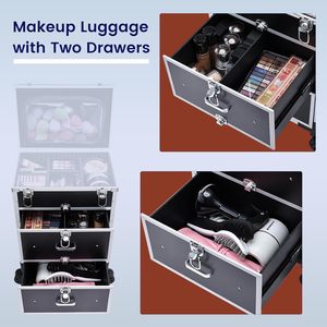 Large Cosmetic Trolley with <b>Makeup</b> Pouch Professional Rolling <b>Makeup</b> Train <b>Case</b> with Drawers Traveling Nail Organizer Train <b>Case</b> - Product Image 4
