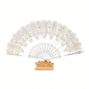 Abanico Plegable de Estilo Chino, Regalo Artesanal, Abanico de Plástico con Polvo Dorado, Abanico de Mano para Baile, Bodas y Fiestas - Product Image 4