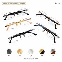 Superovo – Montures de lunettes semi-cerclées carrées en corne de buffle et titane pour hommes, idéales pour la myopie – Meilleures montures de lunettes