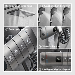 Ensemble de robinetterie de douche moderne <span class=keywords><strong>pour</strong></span> salle de bain, système de douche à affichage LED brossé, pommeau de douche effet pluie, douchette à main, ensemble de douche <span class=keywords><strong>spa</strong></span> - Product Image 3