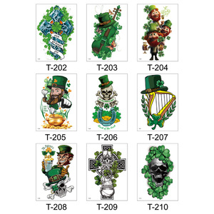 Adesivo per Tatuaggio Temporaneo Impermeabile Personalizzato per la Festa Nazionale Irlandese, Design con <span class=keywords><strong>Quadrifoglio</strong></span> Verde e Teschio, Logo Personalizzato per Corpo e Braccia - Product Image 4