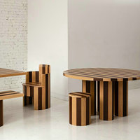 Ensemble de table à manger ronde en bois massif rayé de style chinois moderne du milieu du siècle avec 6 chaises, mobilier de restaurant pour petit espace