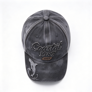 Gorra de Béisbol Vintage de Algodón Lavado de 6 Paneles, Estilo Dad Hat, con Bordado 3D Costero 1987, Unisex, con Visera Curva Desgastada y Parche de Cuero con Letra - Product Image 4